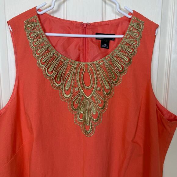 Jessica Howard Sheath Dress Size 24W Coral with Gold Details Resort Linen Blend - Picture 3 of 5
